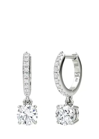 VRAI 14K White Gold Lab-Grown Diamond Solitaire Drop Huggie Earrings | Thumbnail 1