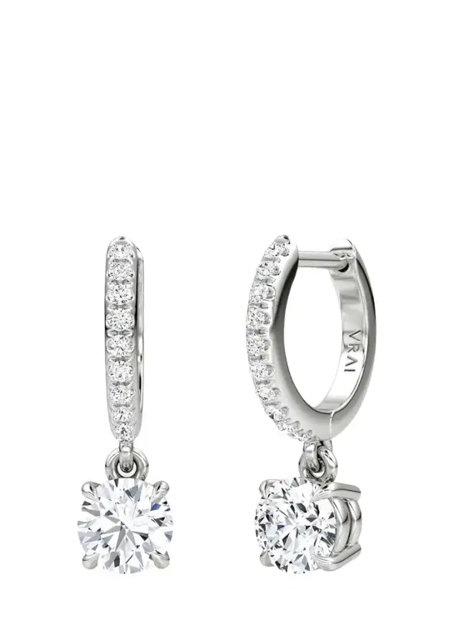 VRAI 14K White Gold Lab-Grown Diamond Solitaire Drop Huggie Earrings