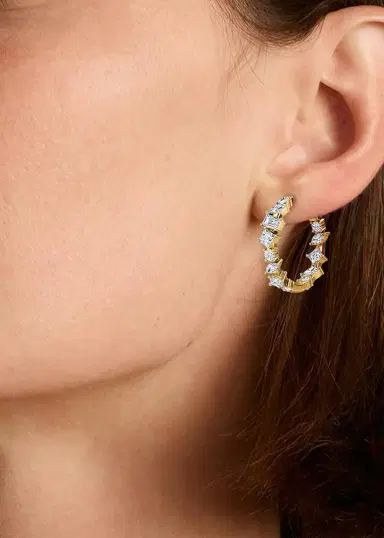 VRAI 14K Yellow Gold Lab-Grown Diamond Mix Shape Hoop Earrings | Thumbnail 2
