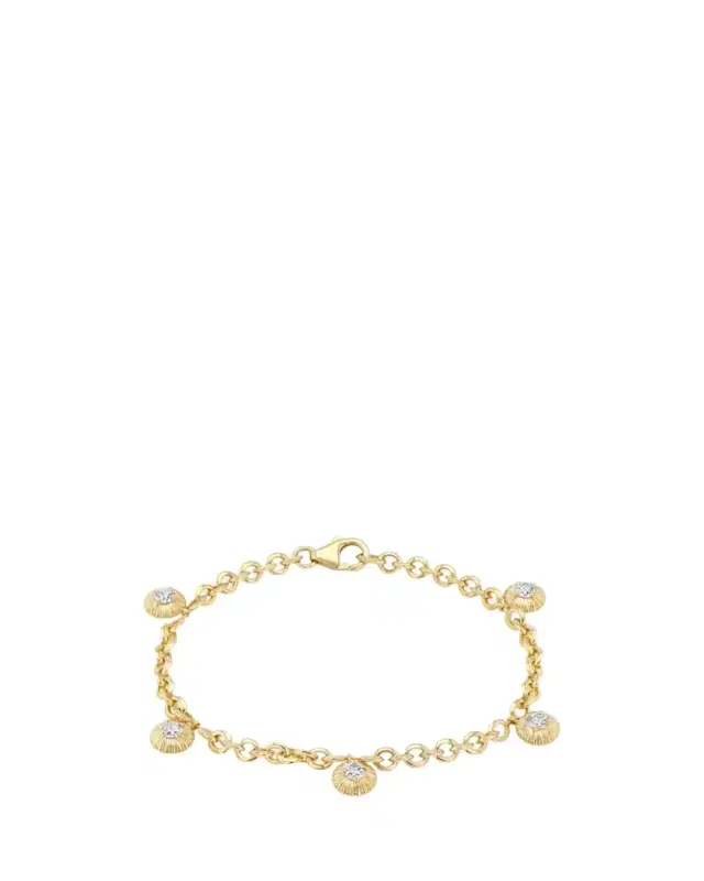 Lizzie Mandler Fine Jewelry 18K Yellow Gold Micro Chain Bracelet with Fluted Button Fringe