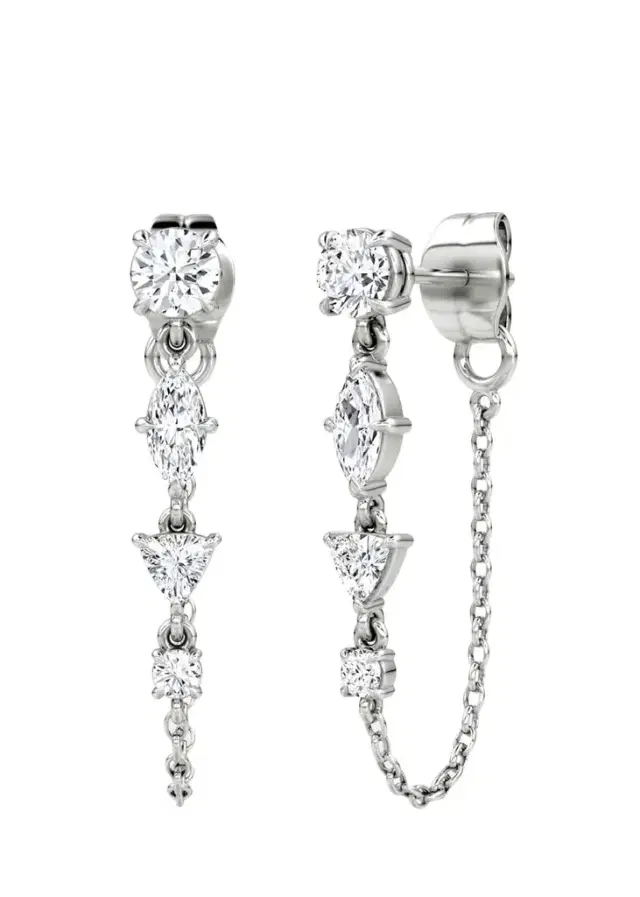 VRAI 14K White Gold Lab-Grown Diamond Mixed Shape Chain Earrings
