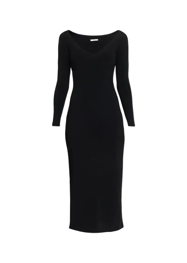 FFORME Lottie Wide V-Neck Ribbed Long-Sleeve Midi Dress