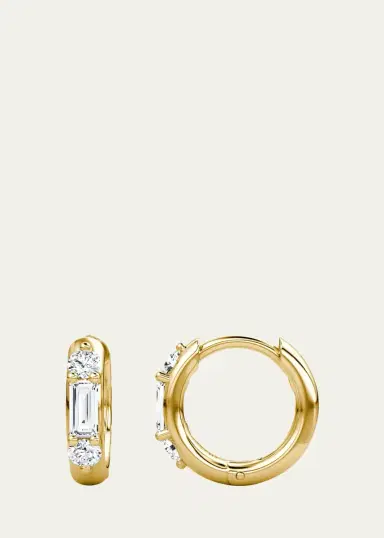 VRAI 14K Yellow Gold Lab-Grown Diamond 3-Stone Huggie Earrings | Thumbnail 3