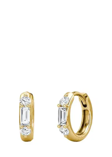 VRAI 14K Yellow Gold Lab-Grown Diamond 3-Stone Huggie Earrings | Thumbnail 1