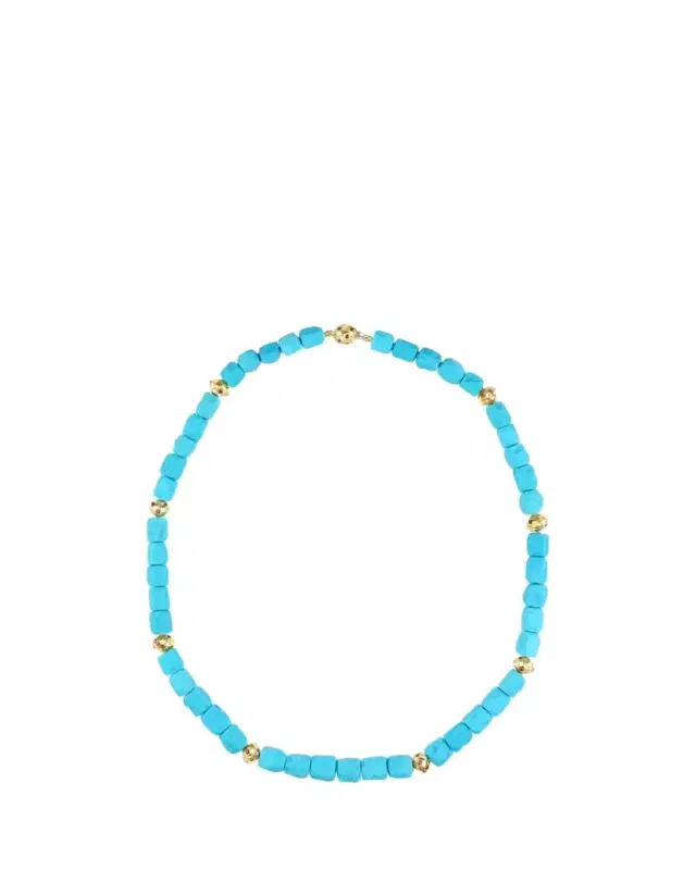 Paul Morelli 18K Yellow Gold Turquoise Cube Necklace with Diamonds and Rubies