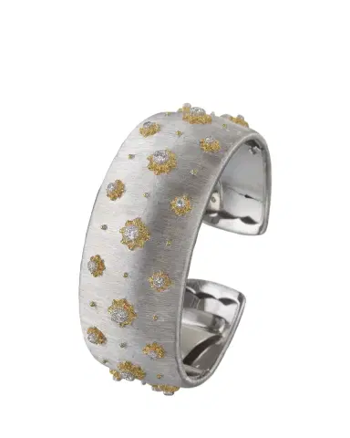 Buccellati Macri 18K White and Yellow Gold Cuff Bracelet with Diamonds | Thumbnail 2