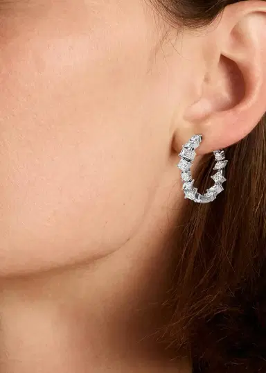 VRAI 14K White Gold Lab-Grown Diamond Mix Shape Hoop Earrings | Thumbnail 2