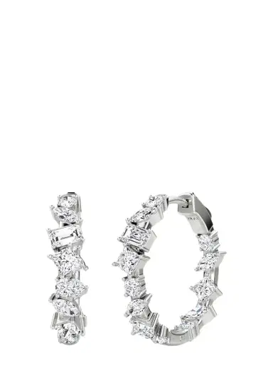 VRAI 14K White Gold Lab-Grown Diamond Mix Shape Hoop Earrings | Thumbnail 1