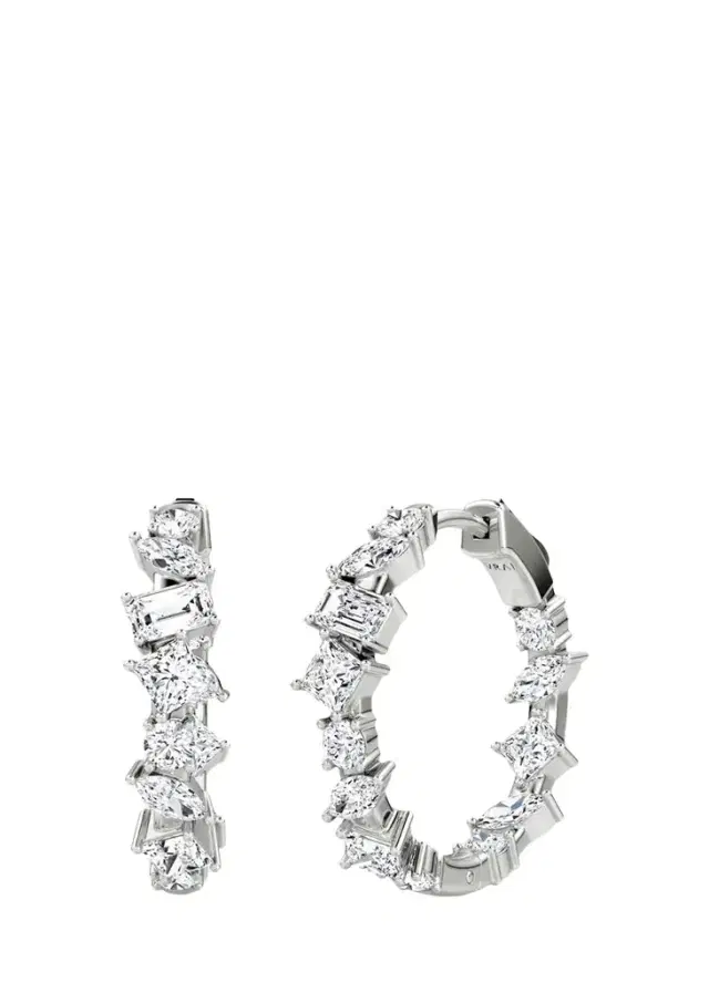 VRAI 14K White Gold Lab-Grown Diamond Mix Shape Hoop Earrings