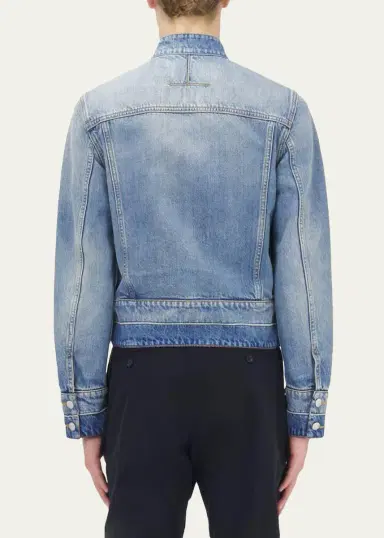 Alexander McQueen Men's Band-Collar Denim Jacket | Thumbnail 2