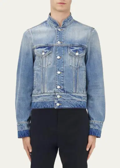Alexander McQueen Men's Band-Collar Denim Jacket | Thumbnail 3