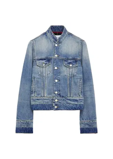 Alexander McQueen Men's Band-Collar Denim Jacket | Thumbnail 1