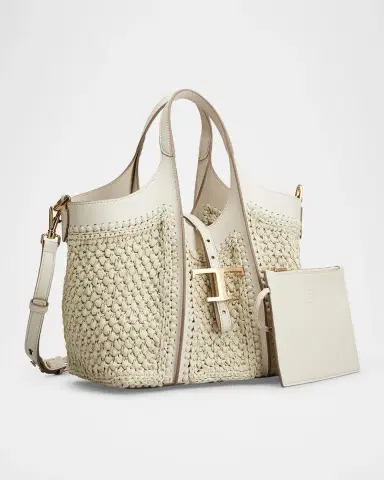 Tod's Mini Raffia T Timeless Tote Shopping Bag | Thumbnail 2