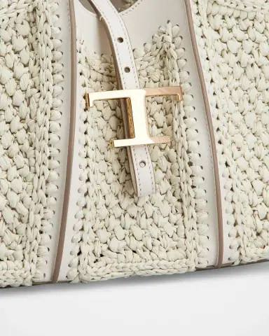 Tod's Mini Raffia T Timeless Tote Shopping Bag | Thumbnail 4