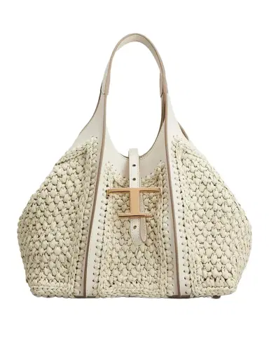 Tod's Mini Raffia T Timeless Tote Shopping Bag | Thumbnail 1