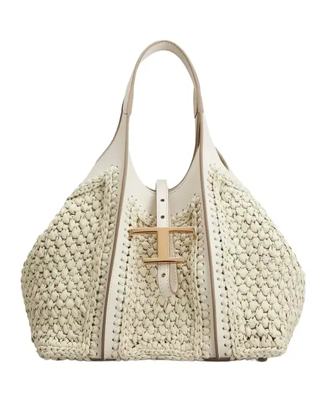 Tod's Mini Raffia T Timeless Tote Shopping Bag