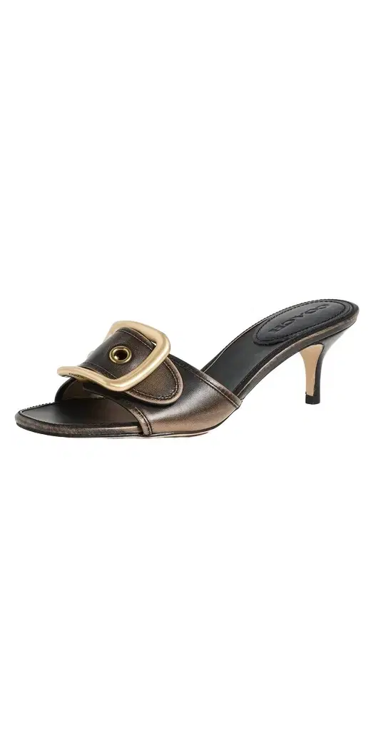 Coach Margot Oversized Buckle Sandals Black Loved Leather 7.5
