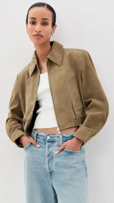 AGOLDE Nahla Cropped Goatskin Suede Jacket | Thumbnail 2