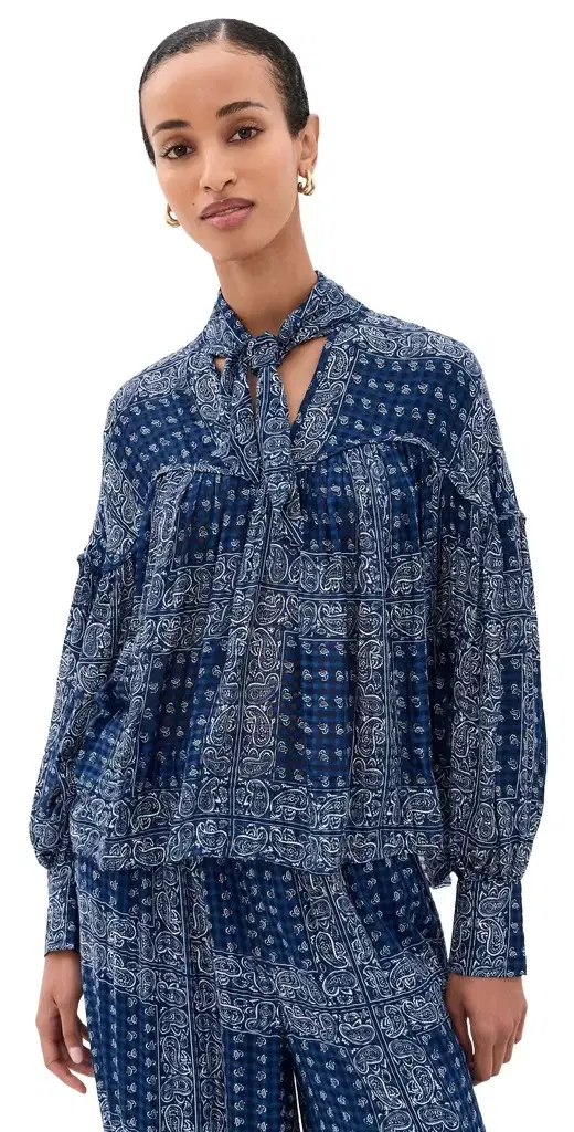 HUNTER BELL Celeste Blouse Inkwell Paisley L