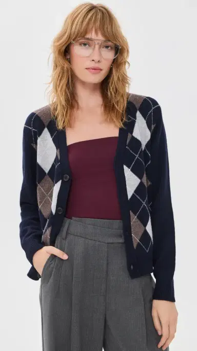 Dunst V-Neck Argyle Cardigan Navy L | Thumbnail 2