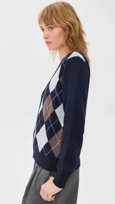 Dunst V-Neck Argyle Cardigan Navy L | Thumbnail 4