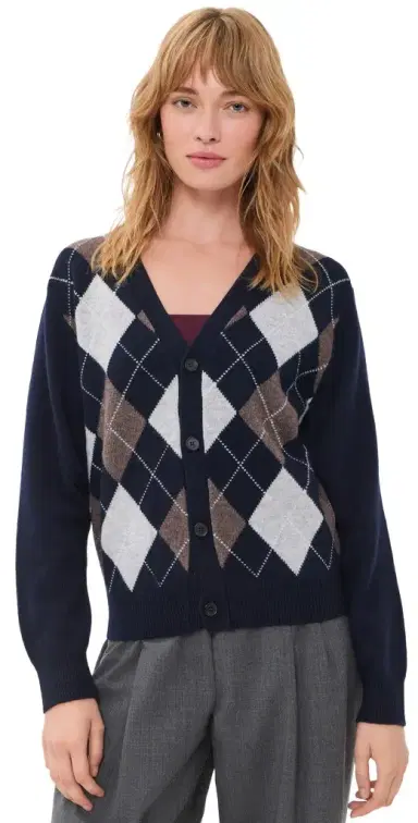 Dunst V-Neck Argyle Cardigan Navy L | Thumbnail 1