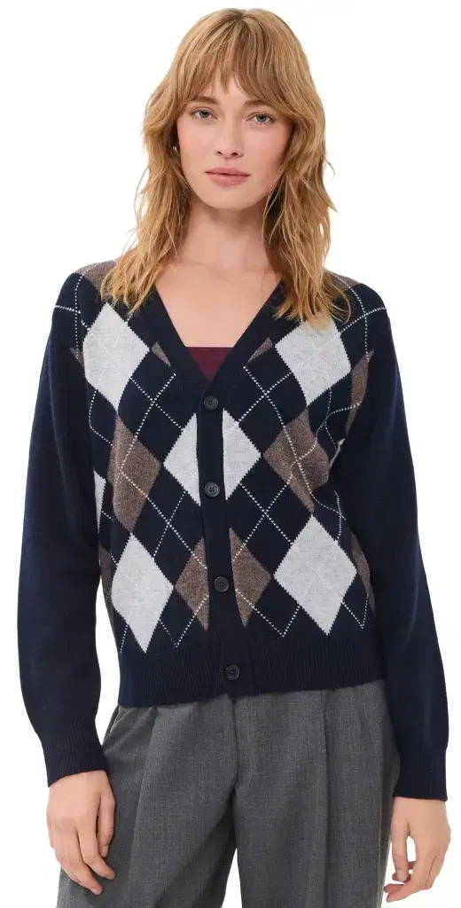 Dunst V-Neck Argyle Cardigan Navy L