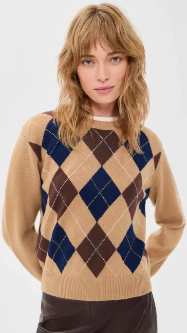 Dunst Argyle Crew Neck Sweater Camel Beige S | Thumbnail 2