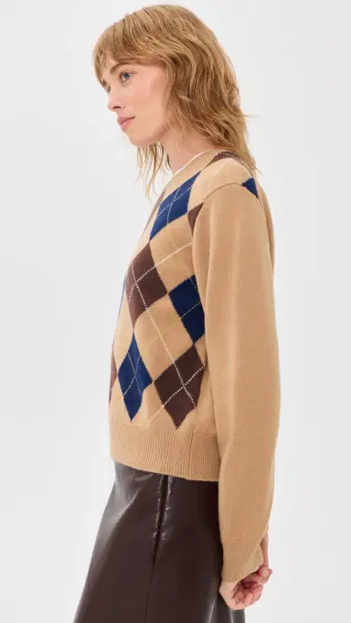 Dunst Argyle Crew Neck Sweater Camel Beige S | Thumbnail 4