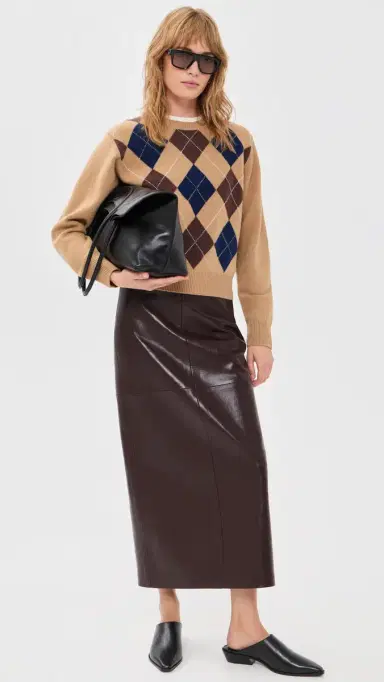 Dunst Argyle Crew Neck Sweater Camel Beige S | Thumbnail 5