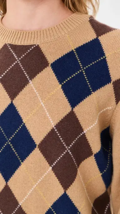 Dunst Argyle Crew Neck Sweater Camel Beige S | Thumbnail 6