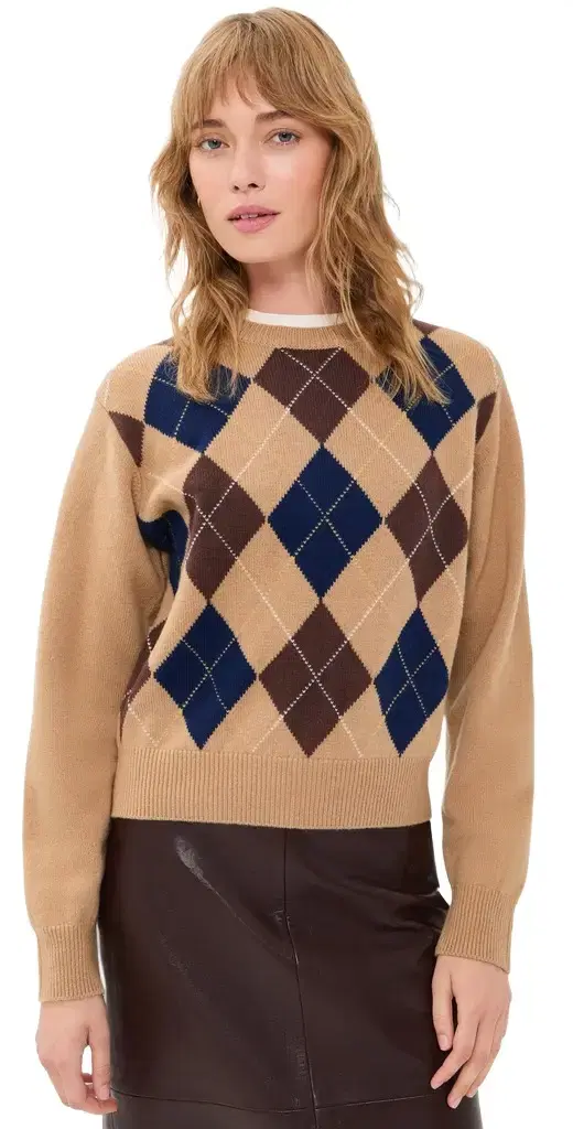 Dunst Argyle Crew Neck Sweater Camel Beige S