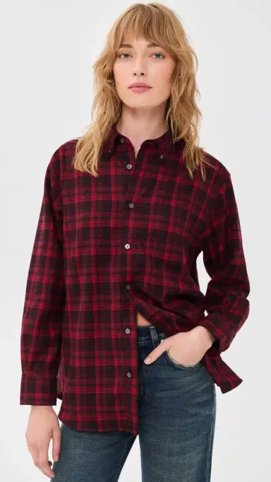 Dunst Checked Flannel Button Down Shirt Red M | Thumbnail 2