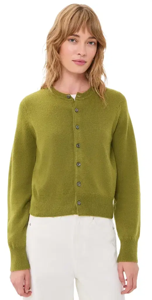 Dunst Crew Neck Knit Cardigan Olive Green L