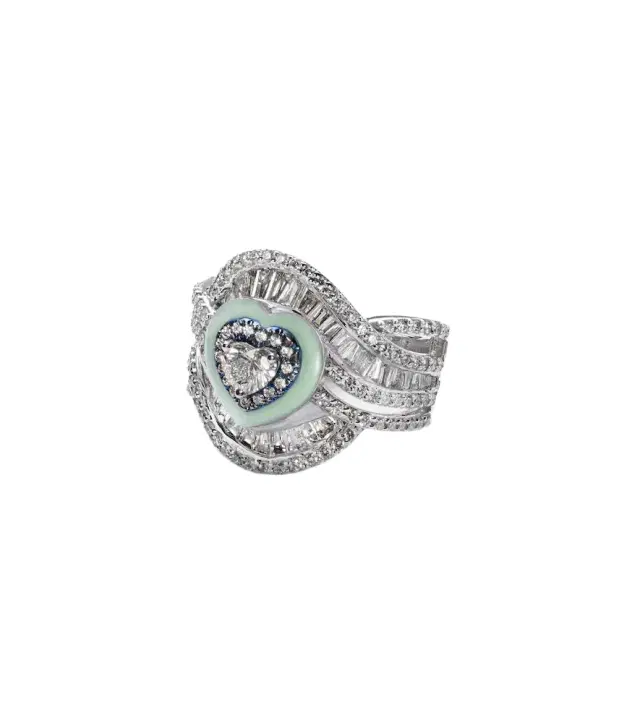 Kamyen 18kt white gold and titanium pinky ring with diamonds