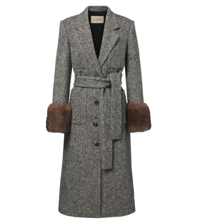 Valentino Herrinbone shearling-trimmed wool-blend coat