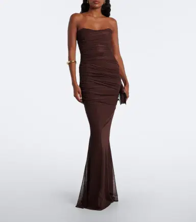 Retrofête Retrofête Isadore draped strapless mesh dress | Thumbnail 3