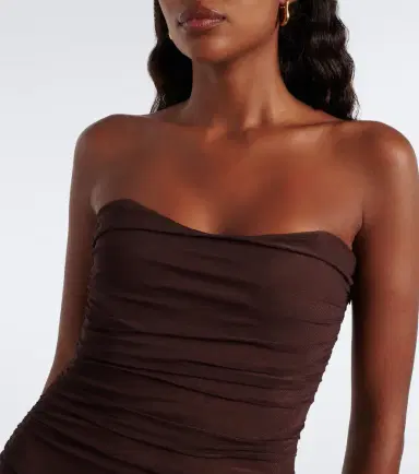 Retrofête Retrofête Isadore draped strapless mesh dress | Thumbnail 4