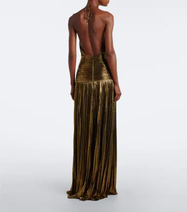 Retrofête Retrofête Thalia plissé halterneck lamé gown | Thumbnail 3