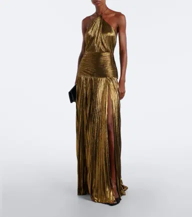 Retrofête Retrofête Thalia plissé halterneck lamé gown | Thumbnail 6