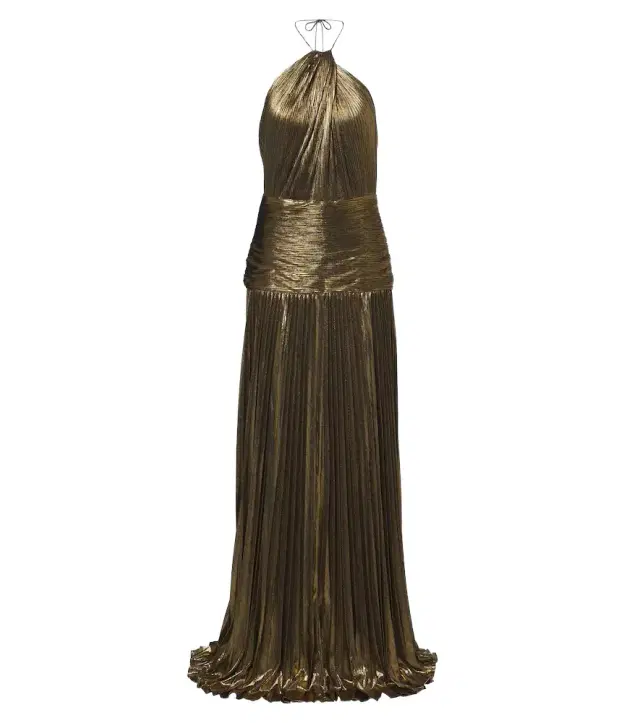 Retrofête Retrofête Thalia plissé halterneck lamé gown