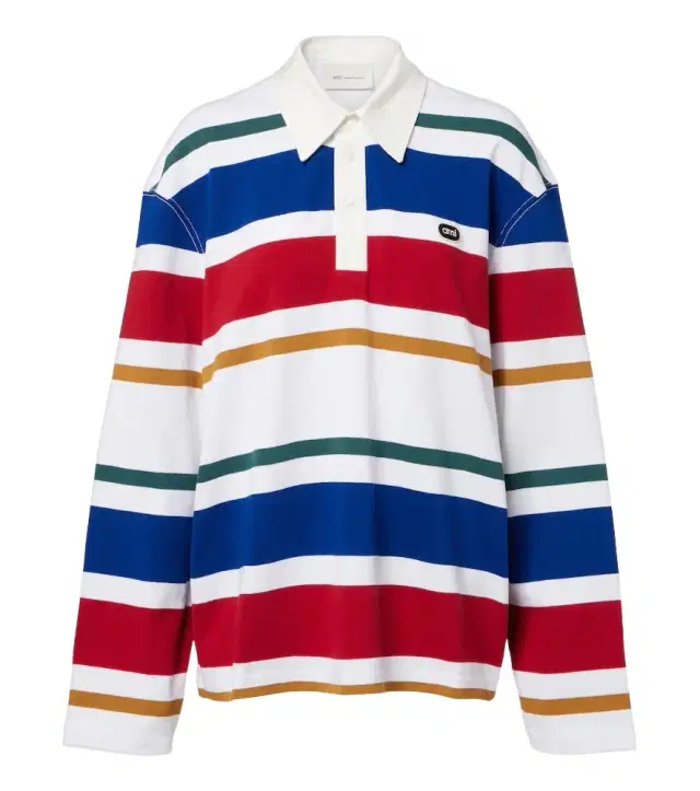AMI PARIS Striped oversized cotton polo shirt