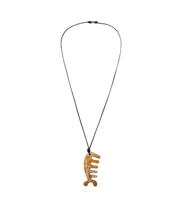 Lemaire Gua Sha leather necklace with yellow jasper