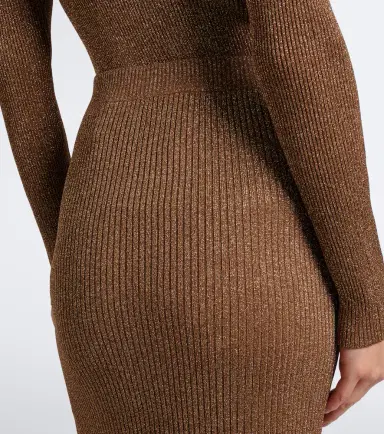 Valentino Lace-trimmed ribbed-knit lamé midi skirt | Thumbnail 5 Valentino Lace-trimmed ribbed-knit lamé midi skirt | Thumbnail 5