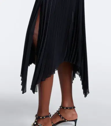 Valentino Asymmetric plissé georgette midi skirt | Thumbnail 4