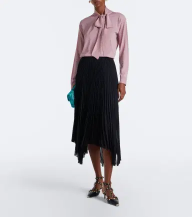 Valentino Asymmetric plissé georgette midi skirt | Thumbnail 5