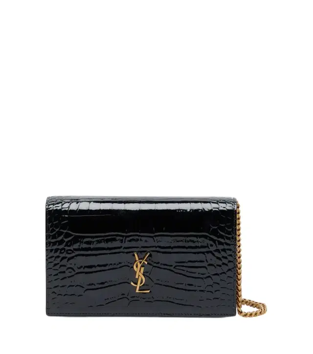 Saint Laurent Cassandre croc-effect leather chain wallet