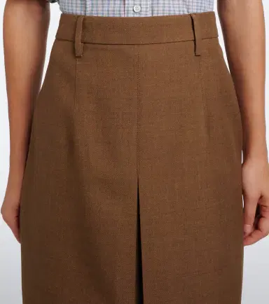Prada Chiffon-trimmed virgin wool midi skirt | Thumbnail 2