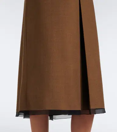 Prada Chiffon-trimmed virgin wool midi skirt | Thumbnail 3