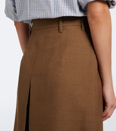 Prada Chiffon-trimmed virgin wool midi skirt | Thumbnail 4